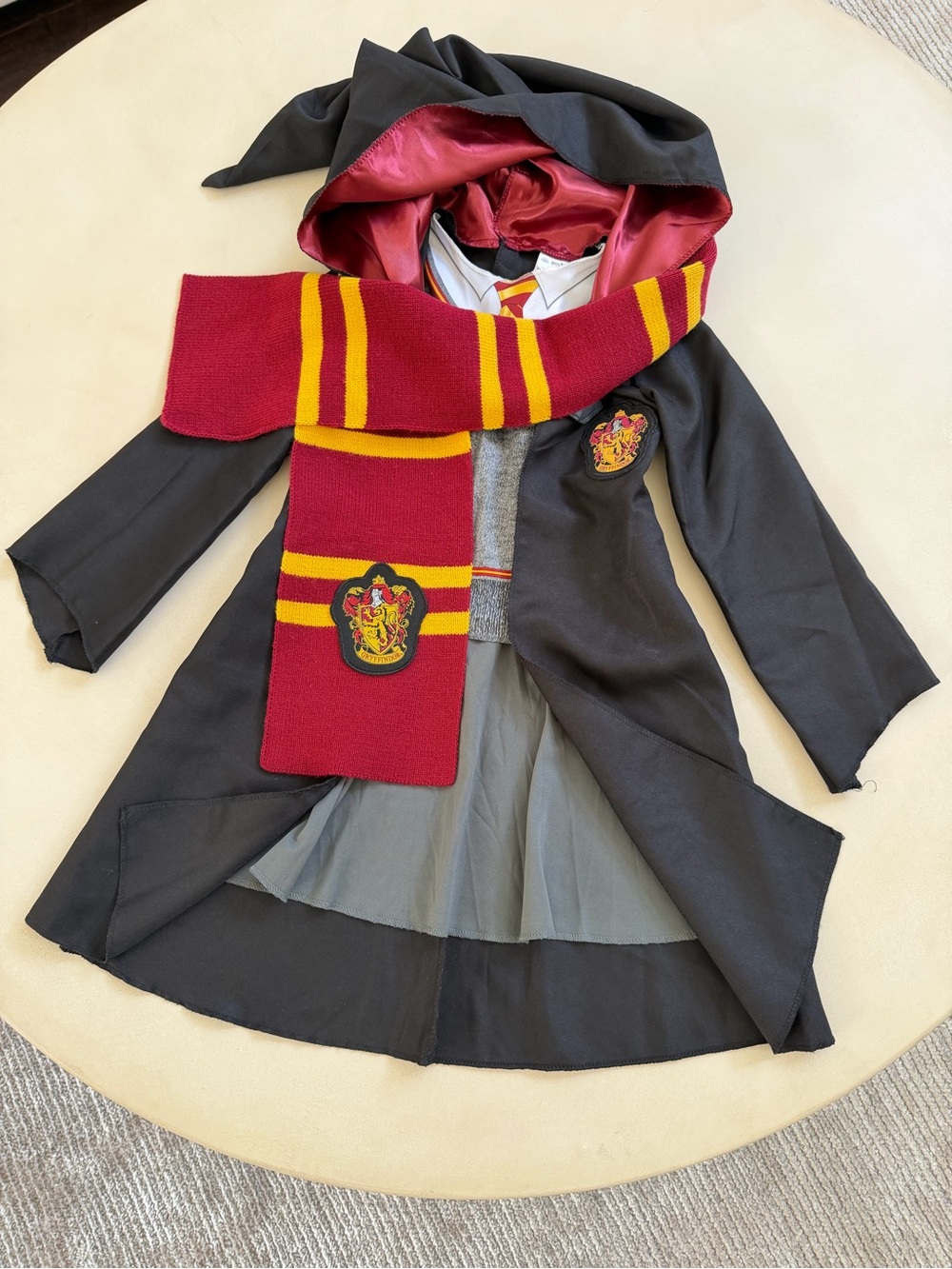Kids Hooded Schoolhouse Costume Set with Maroon & Gold Scarf